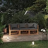 ZEYUAN 3-Sitzer-Gartensofa mit Auflage, Outdoor Sofa, Gartenbank, Gartenlounge Outdoor, Balkon Sofa, Liegesofa, Outdoorsofa,Akazie Massivholz