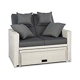 blumfeldt Komfortzone - Gartensofa, Terrassen-Sofa, Rattan-Sofa, 2 Personen, Sitzpolster, stabiles Stahlrohr, ausziehbarer Fußteil, klappbare Rückenlehne, bis 200 kg, inkl. 2 x Kissen, weiß