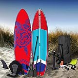 BRAST SUP Board SUPER Set | Aufblasbares Stand up Paddle mit extra Zubehör | 320x81x15cm viele Modelle | incl. Kajaksitz Kamerahalterung Paddel Fußschleife Rucksack Pumpe | 320cm Rot