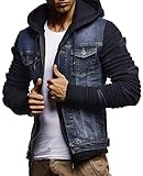 Leif Nelson Herren Jeansjacke Kapuzenpullover Jacke Hoodie Sweatjacke Freizeitjacke LN5755; Größe L, Blau