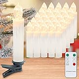 Ikodm 40 Stück LED Weihnachtskerzen Kabellos, LED Kerzen Weihnachtsbaum mit Fernbedienung Timer Dimmbar, warmweiß Christbaumkerzen für Weihnachtsdeko Innen-Außen