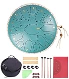 Zungentrommel 15 Tone 13 Zoll Trommel Schlagzeug Instrument Steel Tongue Drum Stahl Zunge Trommel ätherische Handtrommel HandPan mit Trommelschlegel, Tragetasche, Fingerabdeckung für Yoga Meditation