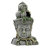 MUYIRTED Buddha Aquarium Dekoration Höhle Große Aquarium Ornamente, Grüne Moos Pflanze Bedeckt Stein Buddha Aquarium Höhle Verstecke, Aquarium Deko 28,5 x 14 x 19,5 cm