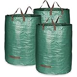 com-four® 3x Gartensack mit Tragegriffen - Faltbarer Gartenabfallsack XL - Reißfeste Falttonne für Laub und Grünschnitt (300 l - 3 Stück)