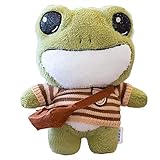 Heionia Plüschtier Frosch Kuscheltier Frosch Plüschfigur Frosch Stofftier Kawaii Plüsch Pullover FroschPuppen mit Tasche Mädchen, Kinder, 30 cm (Gestreifter Pulli)