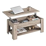 Yaheetech Couchtisch Kaffeetisch höhenverstellbar Wohnzimmertisch mit Ablagefach Sofatisch Beistelltisch Teetisch aus Holz Gray