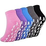 Jeasona 5 Paare Stoppersocken Damen Bunt Baumwolle ABS Socken Damen Yoga Socken Rutschfest Damen Antirutschsocken Damen socken für Yoga/ Pilates/ Tanz/ Trampolin (Einheitsgröße, Mehrfarbig-A)