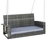 Outsunny Hängebank 2-Sitzer Rattan Gartenschaukel mit Sitzkissen Hängeschaukel Hollywoodschaukel Schaukelbank Gartenbank Grau 127 x 57,5 x 60 cm