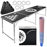 Jago® Bierpong Tisch Set - ab 18 / für Erwachsene, inkl. 6 Bälle & 100 Becher, Becherhalter, Höhenverstellbar / Klappbar, Aluminium – Beer Pong Tische, Beerpong, Bier Pong, Partytisch, Trinkspiele