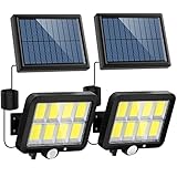 Solarlampen für Außen, LANSOW 160 LED Superhell Solar Aussenleuchte mit Bewegungsmelder, 3 Modi Solar Bewegungsmelder Aussen mit 5M Kabel, IP65 Wasserdichte Solarleuchten für Garten (2 Stück)