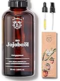 Bionoble Jojobaöl Bio 50ml - 100% Rein, Natürlich und Kaltgepresst - Gesicht, Körper, Haare, Bart, Nägel - Vegan und Cruelty Free - Jojoba Oil - Glasflasche + Pipette + Pumpe