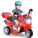 GOPLUS 6V Elektro Kindermotorrad mit 3 Rädern, Elektromotorrad inkl. Licht & Pedal & Aufbewahrungskiste & Musik, Elektro-Dreirad für Kinder von 3 bis 7 Jahre alt, Tragkraft 25 kg (Rot)