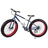 Ridgeyard 26 Zoll 7-Geschwindigkeit Mountainbike Fettbike Fat Bike Strand Fahrrad Fat Tire Shimano (Navy Blue)