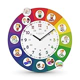 Cander Berlin MNU 11030 R Kinderwanduhr lautlos 30 cm geräuschlos Magnet-Bilder Kinderzimmer Tagesablauf Lernuhr Kinderzimmer analog ohne Tickgeräusche Mädchen Jungen