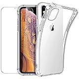 New&Teck hülle für iPhone X/XS + Panzerglas, Durchsichtig Case Transparent Silikon TPU Schutzhülle Premium 9H Gehärtetes Glas für iPhone X/XS