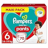 Pampers Windeln Pants Größe 6 (14-19kg) Baby-Dry, Extra Large, 70 Höschenwindeln, MAXI PACK, mit Stop- und Schutz Täschchen