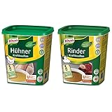 Knorr Hühner Kraftbouillon Hühnerbrühe (mit kräftigem Huhngeschmack) 1er Pack (1 x 1 kg) & Rinder Kraftbouillon (vielseitig anwendbare Rinderbrühe, würziger Geschmack) 1er Pack (1 x 1kg)