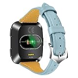 Jennyfly Fitbit Versa 2 Armband, Damen Herren Echtes Leder Ersatz Uhrenarmband mit Metallschnalle Verstellbar 5,5-8,1 Zoll Kompatibel für Fitbit Versa/Versa 2/Versa Lite - Hellblau