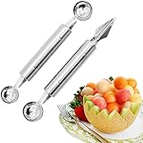 2 Stück Melon Baller Scoop Set, Kugelausstecher Melonenschneider Carving Multifunktions-Küchengeräte aus Edelstahl, Obst Carving Messer Melonenlöffel für DIY Wassermelone, Cantaloupe, Eiscreme