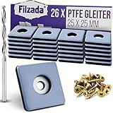 Filzada® 26x Teflongleiter zum Schrauben - 25 x 25 mm (eckig) - Möbelgleiter/Teppichgleiter PTFE (Teflon) inkl. Schrauben