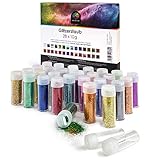 OfficeTree 28 x 10 g Glitzerpulver plus 2 Leerdosen - Glitzer Basteln mit Streufunktion fein und grob - Glitzerstaub geeignet für Nail Glitter Tattoos Körper und als Glitzer zum Basteln