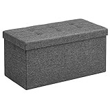 SONGMICS Sitzbank mit Stauraum, Sitztruhe, Sitzhocker, Aufbewahrungsbox, Fußablage, faltbar, belastbar bis 300 kg, 80 L, 76 x 38 x 38 cm, Leinenimitat, dunkelgrau LSF47K