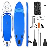 Stand Up Paddling Board Aufblasbares Paddle Board SUP Paddle Board Zubehör Rucksack Paddle Line Pumpe Rutschfestes Deck Angeln Yoga 305 * 76 * 15cm Erwachsene & Jugendliche & Kinder