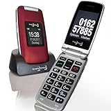 Großtasten Mobiltelefon, Seniorenhandy MB 100 Bordeaux rot, Klapphandy u.a. mit Kamera, Notruftaste, sprechender Tastatur, sowie LED Lampe