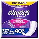 Always Dailies Slipeinlagen Damen Long Plus Extra Protect (40 Einlagen), Giga Pack, Atmungsaktiv, Flexibel & Bequem, Mit Saugfähigem Kern