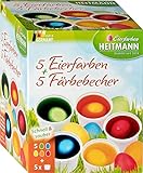 Heitmann Eierfarben 5 Eierfarben + 5 Färbebecher - 5 flüssige Kaltfarben mit Stickerbogen - azofrei - Ostereier bemalen, Ostereierfarbe