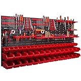 Werkzeugwand 1728 x 780 mm Stapelboxen Werkzeughalter Wandplatte Halterungsschienen Garage Lager Werkstatt Hobby (50 Boxen rot)