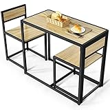 COSTWAY Bartisch Set 3-teilig, Esstisch mit 2 Stühlen, Kleine Essgruppe mit Metallgestell, Küchenbar Sitzgruppe, Küchentisch Stehtisch Holz, Bistrotisch für Küche, Esszimmer und Bistro (Natur)