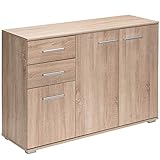 Deuba Kommode Alba mit 2 Schubladen 3 Türen 107x75x35 cm Holz Modern Flur Küche Sideboard Anrichte Beistellschrank Eiche