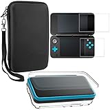 AFUNTA Schutzhüllen für Nintendo New 2DS XL mit Displayschutzfolien, 1 Crystal Clear Case und 1 Eva Tragetasche für 2DSXL Konsole, mit 2 Stück Anti-Scratch Glasfolien für Bildschirme