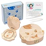 Magicat Premium Milchzahndose Jungen, Zahndose aus Holz, Dose zur Aufbewahrung von Milchzähnen, Baby Milchzähne Box als Geschenk zum Geburtstag oder Taufe, inkl. Pinzette und Zahnfee Geschichte