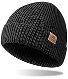 FORVEVO Mütze Herren Winter, Warme Wintermütze Damen,Weiche Unisex Beanie, Thermo Dehnbare Strickmütze für Outdoor Laufen Skifahren（Schwarz）