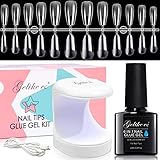 Gelike ec Nail Tips and Glue Gel Kit Gel Nail X Extension Set Nageltips und Kleber Gel Nail Kit, 6 in 1 Nagelkleber, 240PCS Soft Gel Full Cover Nail Tips Nagelverlängerung, UV Lampe-Almond&Ballerina