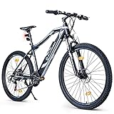 BLUEWHEEL E-Bike 27,5“ & 29“ I Deutsche Qualitätsmarke | EU-konform E-Mountainbike 21 Gänge & Hinterradmotor für 25 km/h | Fahrrad mit MTB Federgabel, App, LED Licht & Sportsattel | BXB75 Ebike