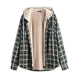 ZAFUL Beiläufig Plaid Fleece Jacke Unisex Herren Tunnelzug Mit Kapuze Mantel Fuzzy Hoodie(GRÜN,L)