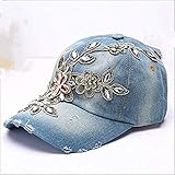 Damen Baseball Cap Verstellbar Baseballmütze Frau Mädchen Basecap mit Diamant Kappe Denim Baseball Sports Sonnenhut Jeans Mütze Sonnenschutz Schirmmütze Fashion Baseballkappe für Outdoor Sport Reisen