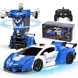 DEERC Ferngesteuertes Auto Transformator Spielzeug für Kinder ab 6 7 8 9 10 Jahre, 2 -in-1 Transform Roboter Spielzeug, EIN-Knopf-Verformung & 360° rotierendes Driften für Kinder Jungen, Blau