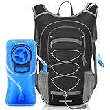 SAMIT Trinkrucksack mit 2L Trinkblase, Rucksack mit Trinksystem für Herren und Damen Ultraleicht Wasserdicht Outdoor Rucksack Fahrradrucksack zum Laufen Radfahren Wandern Klettern Skifahren Schwarz