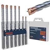 Presch SDS Plus Bohrer Set X4-7-tlg - Stahlbeton Bohrer mit 4 Schneiden und Dübellängenindikator - Hammerbohrer Set SDS für Beton, Stein, Granit, Ziegel, Mauerwerk - Betonbohrer Set Ø 5-10mm