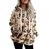 Damen Fleecejacke Winterjacke Teddy Fleece Mantel Warm Gefüttert Winter Hoodie Jacken Flauschig Plüschjacke Sweatshirt mit Kapuze und Taschen Reißverschluss Oversize Softshelljacke