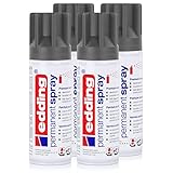 edding Permanent Spray Premium-Acryllack anthrazit 200ml – seidenmatt – Sprühlack deckt sofort, trocknet extrem schnell und hält dauerhaft innen & außen, für Glas, Metall, Holz uvm. (4er Pack)