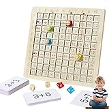 Bestlle Mathe-Additionstafel aus Holz | Montessori Mathe-Brettspiele für Kinder | Lernspielzeug für Vorschulkinder mit Spielwürfeln, Lernkarten und Schachfiguren