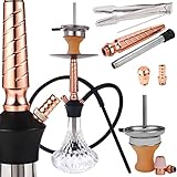 RMAN® Shisha Wasserpfeife 44cm Mini Hookah Aluminium Klein Shisha Set Komplett mit Silikonschlauch Kaminkopf Kaminaufsatz Mundstück Edelstahl Tauchrohr Diffusor Zange Shisha Zubehör