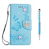 Grandoin Galaxy Note 8 Hülle, Bling Glitzer Glitter Handyhülle im Brieftasche-Stil für Samsung Galaxy Note 8 Handytasche PU Leder Flip Cover Case Schutzhülle Etui Case (Blau)