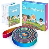 Cikyner Gummitwist Kinder Set，Hüpfgummi 4m lang 1.5cm weit Gummi Twist mit Anleitung Polyester-Latex Regenbogen Band für Kinder Hüpfspiele drinnen und draußen, Mädchen & Jungs