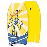 Maxmass Bodyboard, 94 cm, leichtes Surfbrett mit Halbmondschwanz, Handgelenkgurt und Zugkabel, Boogie Board für Kinder, Teenager, Erwachsene, Anfänger (Kokosbaum)